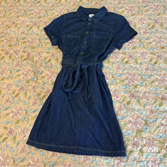J. Crew Dark Indigo Denim Shirt Dress - Picture 2 of 6